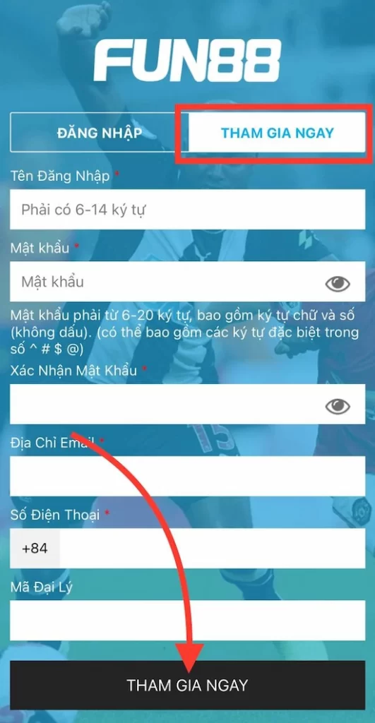 Bước 2: Nhập thông tin đăng ký